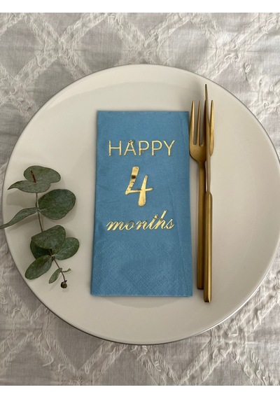 Gold Yaldızlı Mavi Happy 4 Yaş Months Garson Katlama Peçete 16 Adet
