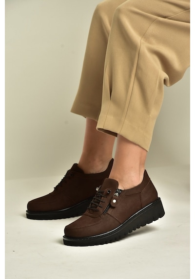 Fox Shoes U555040401 Kahverengi Hakiki Deri Nubuk Kadın Ayakkabı