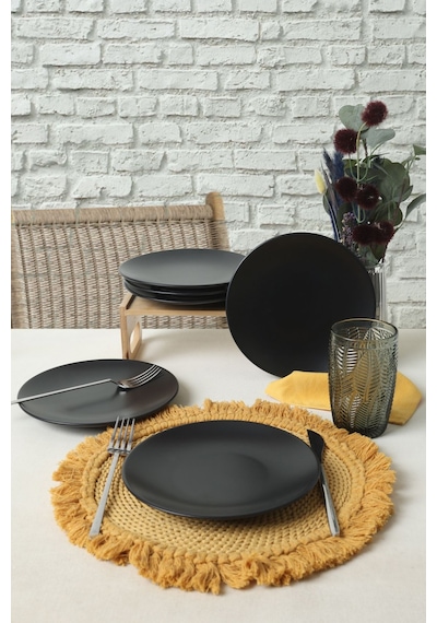 Keramika Mat Siyah Ege Pasta Tabağı 20 Cm 6 Adet 956 Siyah