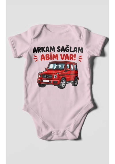 Morivokids Arkam Sağlam Abim Var Kısa Kollu Bebek Body %100 Pamuk Bebe Pembe