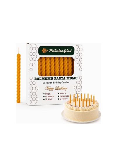 Petekoğlu%100 Doğal Sarı Balmumu Küçük Doğum Günü Ve Pasta Mumu 12'li 6.5 Cm El Yapımı Diğer
