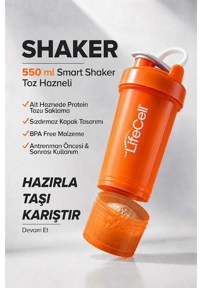 Smart Shaker 550 Ml Toz Hazneli Turuncu