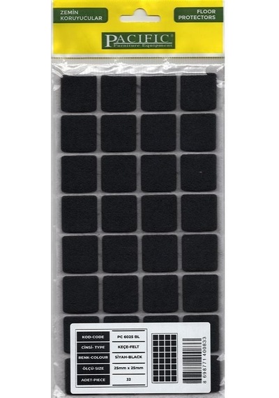Pacific 6025 Bl Yapışkanlı Keçe 25 Mm X 25 Mm Siyah