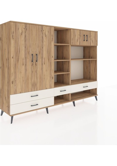 Hyperion Dolap 12 Raflı 4 Çekmeceli 4 Kapaklı 220x44x163 Çam-çam/ Çam-çam/aytaşı