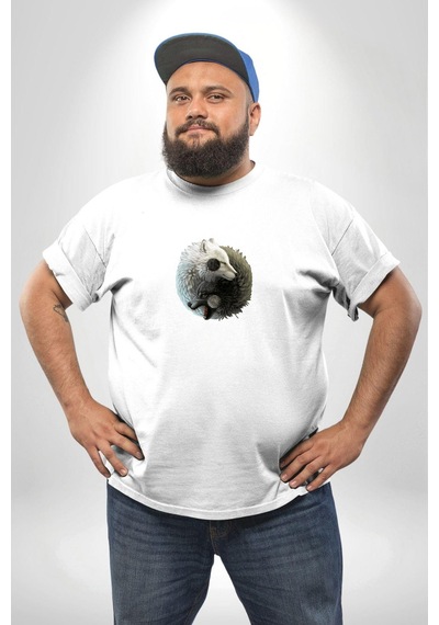 Angemiel Yin İle Yang Beyaz Beyaz Kurt Beyaz Büyük Beden Kadın Erkek Ünisex Basic Ön Baskılı Tişört Beyaz
