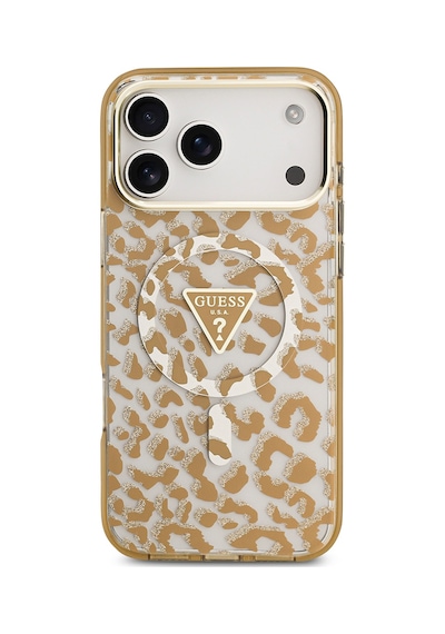 Apple Uyumlu iPhone 17 Pro Max  Kılıf Guess Lisanslı M-safeli Üçgen Logolu Simli Leopar Desenli Kahverengi Kahverengi