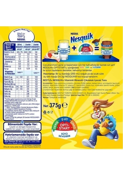 Nestle Çikolatalı Sütlü Içecek Tozu 2 Adet X 375 Gram Diğer