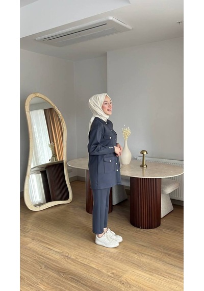 Esra Butik78 Kadın Günlük Scuba Kumaş Pantolonlu Takım 82121710-lacivert