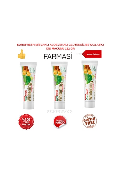 Farmasi Eurofresh Aloe Veralı Misvaklı Beyazlatıcı Diş Macunu 3 x 112 G