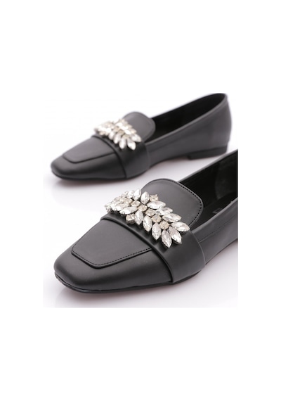 Dgn 50085-23y Kadin Kristal Taşli Tokali Loafer Siyah Cilt