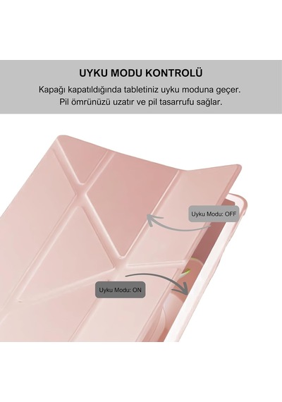 Klasse Samsung Galaxy Tab S10 Fe / S9 Fe 10.9 İnç Uyumlu Smart Kılıf, S Pen Kalemlikli, Trifold, Esnek, Mat, Darbeye Tam Dayanıklı Tablet Kılıfı Pembe