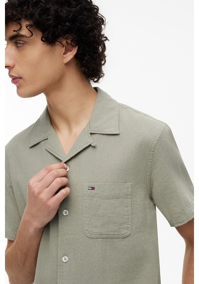 Tommy Hilfiger Tjm Erkek Regular Keten Karışımlı Camp Ss Ext Yeşil Gömlek-15652