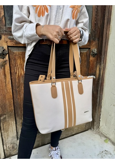 Just Polo Kadın Yeni Sezon Büyük Boy 3 Bölmeli Lüks El Ve Omuz Çantası Shoulder Bag Krem