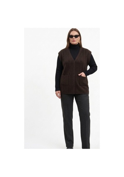 Onno Style Women Desenli Çelik Örgü Klasik Triko Yelek Kahverengi