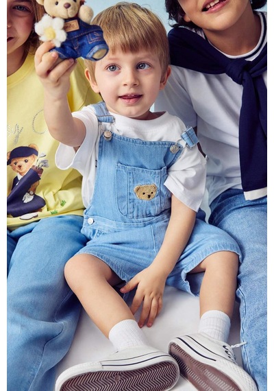 Defacto Ayıcılıklı Ayıcıklı Jean Tulum Erkek Bebek H2840A526SM Mavi