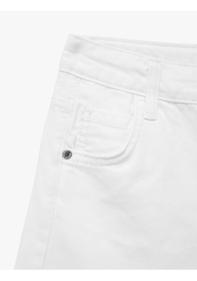 Koton Pamuklu Loose Fit Normal Bel Denim Şort Beyaz 6skg40115ad