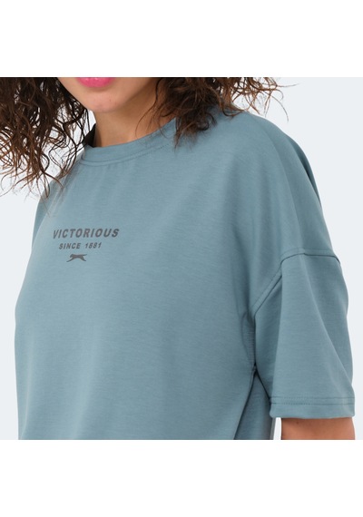 Slazenger VILLAGE Kadın Oversıze Su Yeşili Tişört