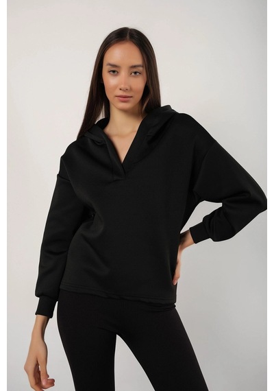Tarzsokak Kadın Siyah Scuba Kapüşonlu Sweatshirt Scubasweatshirt