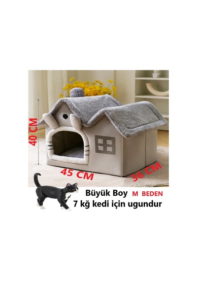 Tineke Büyük Boy Yumuşak Derin Uyku Ve Kış Evi Villa Kedi Yatağı