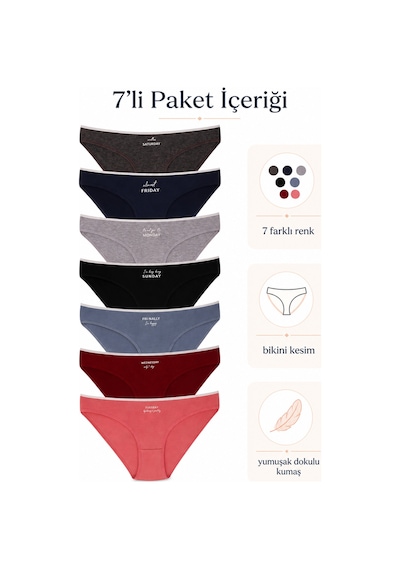 Sebatingo Kadın Külot Pamuklu Likralı Karışık Renkli 7 Li Paket Çok Renkli
