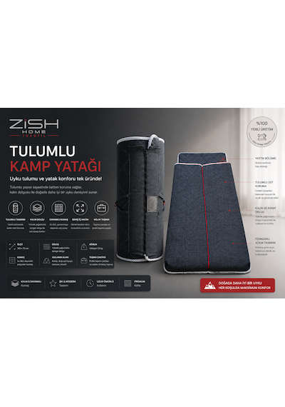 Zish Tekstil Flexı Evo 90x190 Tulumlu Katlanır Kamp Yatağı Karavan, Misafir Ve Anne Yanı Yatağı Koyu Mavi
