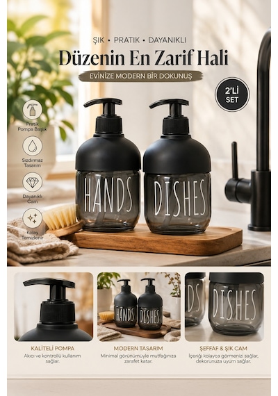 Porsima C-527 Cool Cam Sıvı Sabunluk Seti 2'li 425 ML Siyah