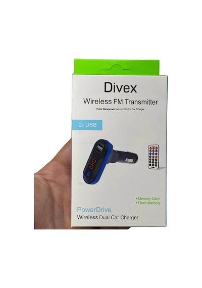 Divex Kumandalı Çakmaklık Girişli Araç Fm Transmitter Bluetooth 2xusb - Sd Kart Mavi Dt-600