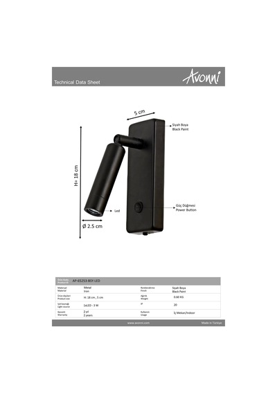 Siyah Boyalı Aplik Avonnı Ap-65253-bsy-led Çok Renkli