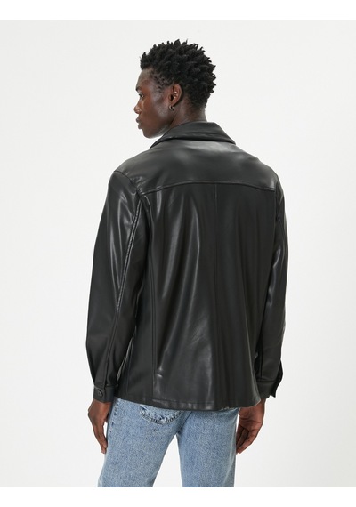 Koton Suni Deri Ceket Slim Fit Kruvaze Yaka Cep Detaylı Düğmeli Siyah 5wam20116hw Siyah