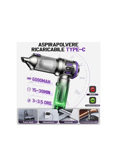 St-6697a Plus Şarjlı Araç İçi Süpürge Üfleme Vakumlama 20000pa Güçlü Vacuum Cleaner