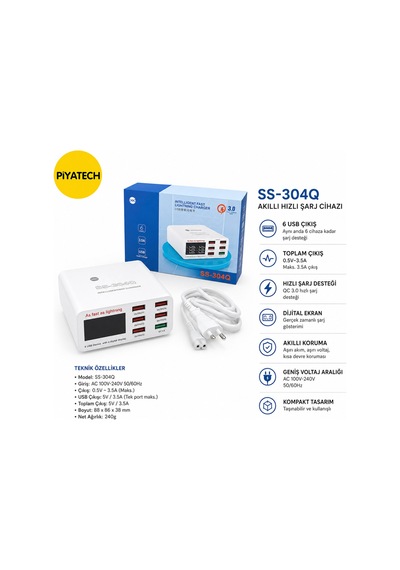 Ss-304q 6 Port Usb Hızlı Şarj Cihazı