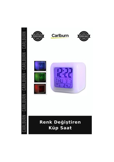 Özel Üretim Dekoratif Masa Saati Işıklı Termometreli Alarm Hediye Renk Değiştiren Küp Saat Diğer