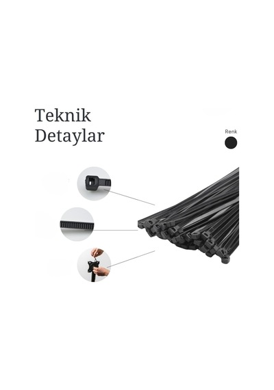 Siyah 3.6x200mm Plastik Cırt Kelepçe 100pcs 4915