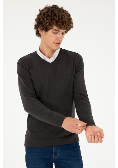 U.S. Polo Assn. Erkek Slim Fit V Yaka Antrasit Melanj Basic Kazak 50293512-VR081 U.S. Polo Assn. Erkek Slim Fit V Yaka Antrasit Melanj Basic Kazak 50293512-VR081