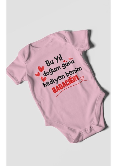 Morivokids Babaya Özel Kısa Kollu Bebek Body %100 Pamuk Zbn296-kk Koyu Pembe