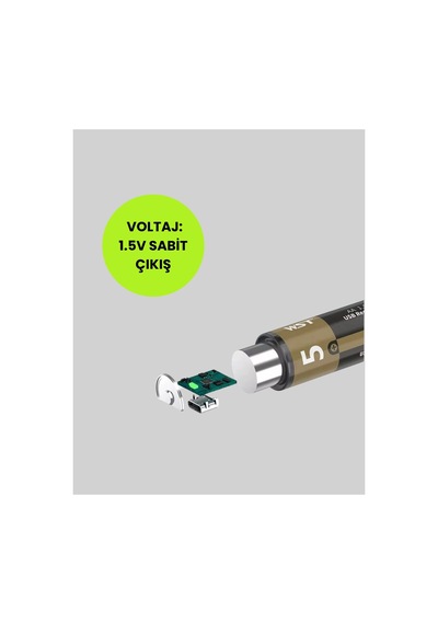 Usb Type-c Girişli Şarjlı Aa Lityum Pil 1.5v Sabit Çıkış 3200mwh 2'li Paket Çok Renkli