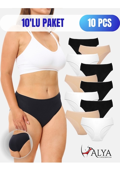 Alya Underwear Kadın Külot Basic Slip Renkli Pamuklu Iç Çamaşırı 10'lu Paket Multicolor-x32 Multicolor - X35