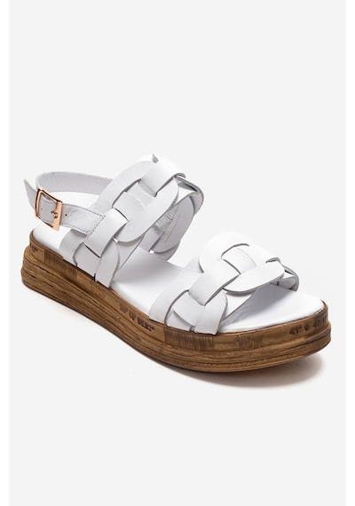 Luvishoes Elvoro Beyaz Hakiki Deri Örgü Bantlı Kadın Sandalet
