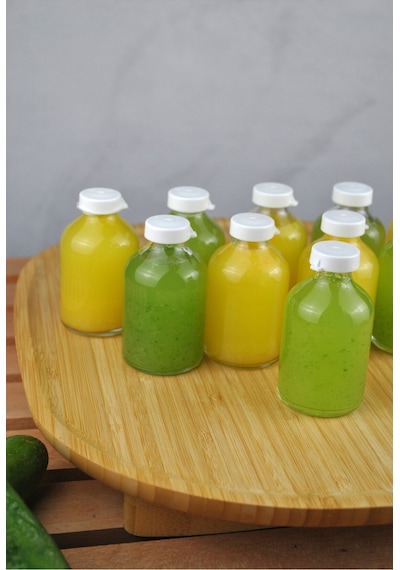 10 Adet Cam Ginger Shot Detox Şişesi Sızdırmaz Plastik Kapaklı Çok Amaçlı 50ml Beyaz