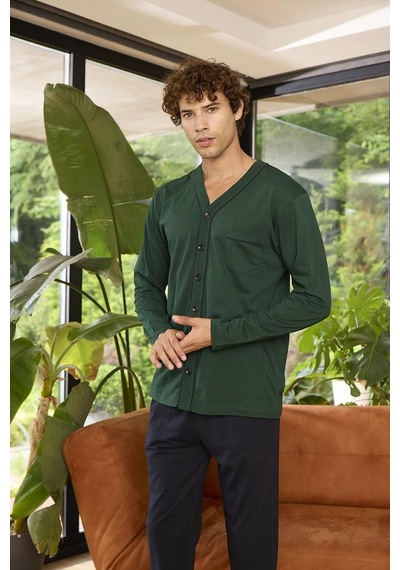Kly 9267 V Yaka Boydan Düğmeli Erkek Pijama Takım 001