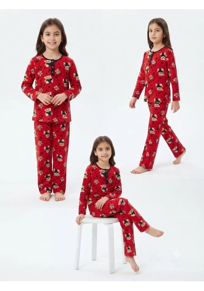 Veraura Lifestyle 6/14 Yaş Kalpli Ayıcık Baskılı Pamuk Penye Çocuk Pijama Takımı Kırmızı Veraura Lifestyle 6/14 Yaş Kalpli Ayıcık Baskılı Pamuk Penye Çocuk Pijama Takımı Kırmızı