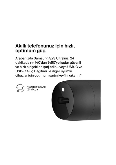 Boostcharge 30w Hızlı Araç Şarj Cihazı, Usb-c Güç Dağıtım Portlu Kompakt Tasarım, Usb-c - Usb-c Kablosu Dahil, İphone 16, 15, Galaxy S23, Note Ve Daha Fazlası İçin Evrensel Uyumluluk - Siyah