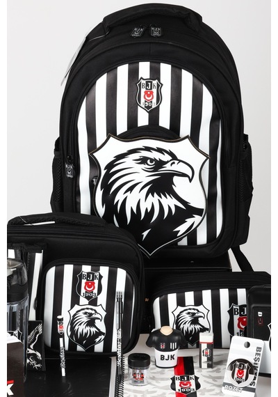 X Dekomus Lisanslı Beşiktaş Full Kırtasiye Seti 3d Kartal Büyük Boy Okul,beslenme Ve Kalem Çantası,beslenme Kabı,matara Seti Açık Gri