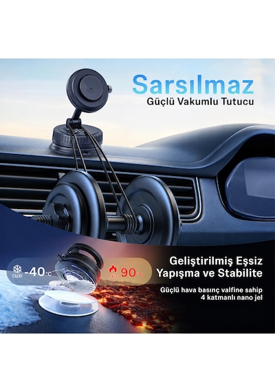 Bix Tch06 Manyetik Ve Vakum Çift Tutunma Sistemli 360 Ayarlanabilir Araç Telefon Tutucu 1 Adet