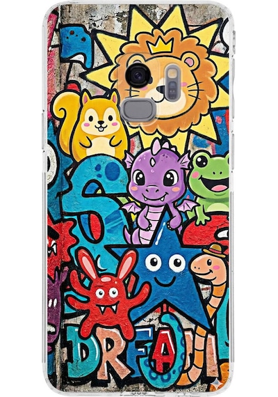 Samsung Galaxy S9 İle Uyumlu Grafiti Star Team Tasarımlı Şeffaf Silikon Kılıf Şeffaf