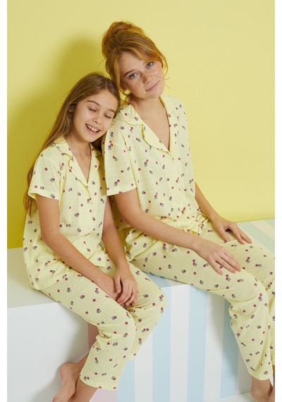 Siyah İnci Örme Düğmeli Pijama Takım 24108020 Çok Renkli
