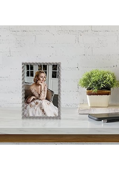 Frames 4x6 Fırçalanmış Nikel Metal Resim Çerçevesi Halat Tasarımlı