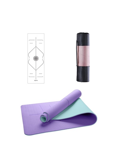 Gymo Hizalamalı 6Mm Tpe Yoga Matı Pilates Minderi Lila Nane Yeşil