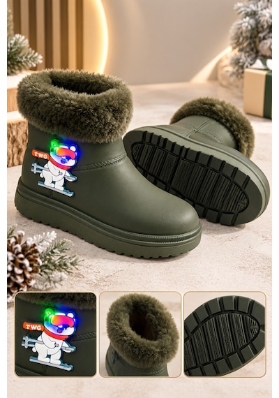 Muggo Mely Kürk Detaylı Unisex Çocuk Günlük Yağmur Ve Kar Botu Haki