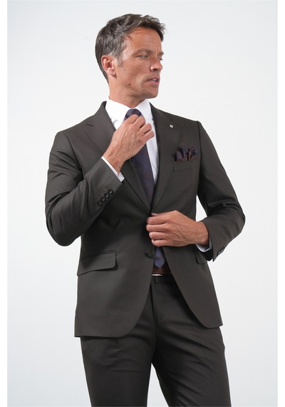 İmza Kahverengi Mono Yaka 6 Drop Comfort Fit Tam Astar Esnek Takım Elbise 1001260170